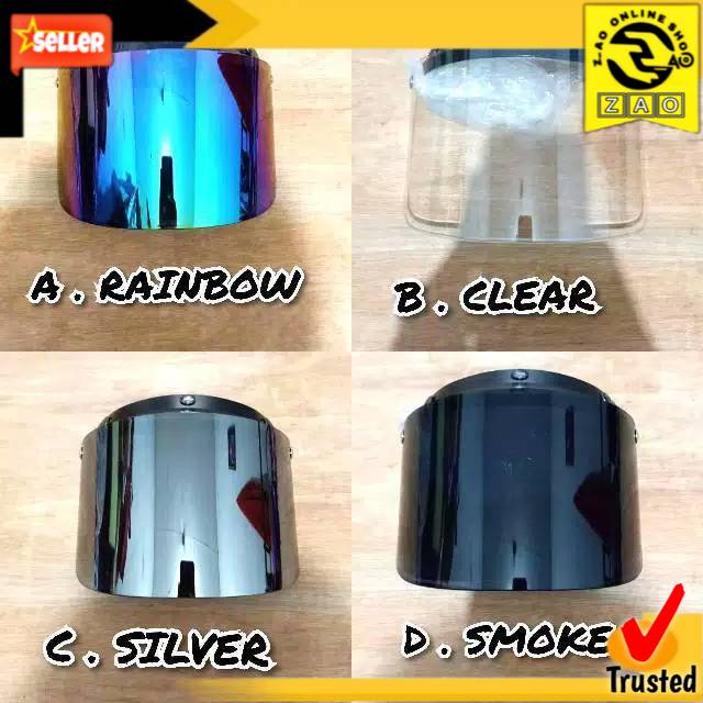 Visor flat / kaca datar Helm Bogo / retro warna Smoke Pelangi silver Classic merk Snap Up