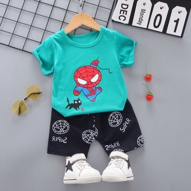 Spidey &amp; Cat / Little men Baju Setelan Kaos Celana Pergi Jalan Lucu Fashion Anak Bayi Cowok Laki Terlaris Lucu Impo