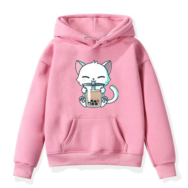 Sweater Hoodie Anak Kitten Boba Sweater Anak Fleece Bahan Premium