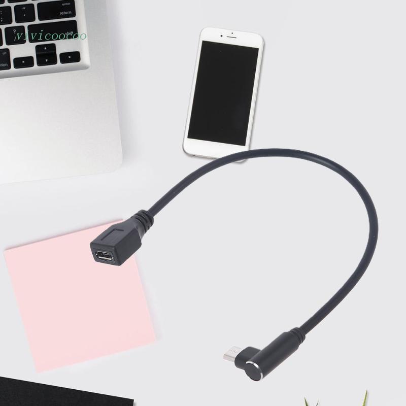 Vivi Kabel Extension Micro USB Kepala Siku Metal Portable Warna Hitam Untuk Handphone / Perekam Mengemudi