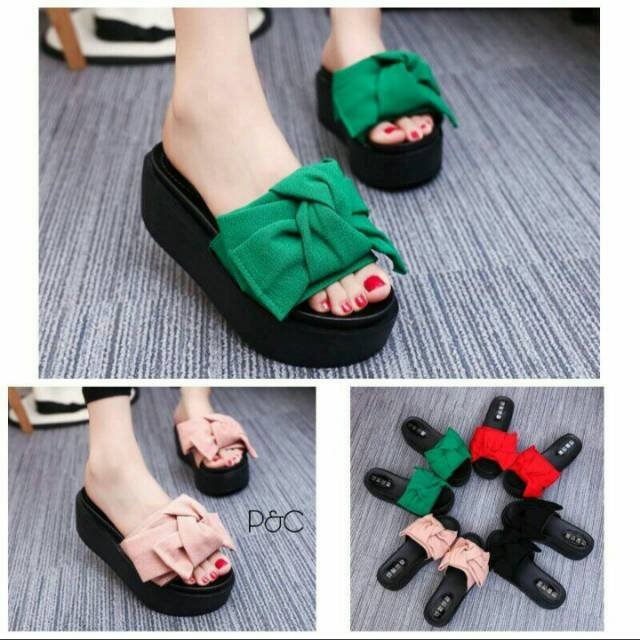 SANDAL WEDGES PITA BESAR LUCU MURAH SENDAL SANTAI FLATFORM DATAR MAIN MALL GUCCI MODEL IMPORT