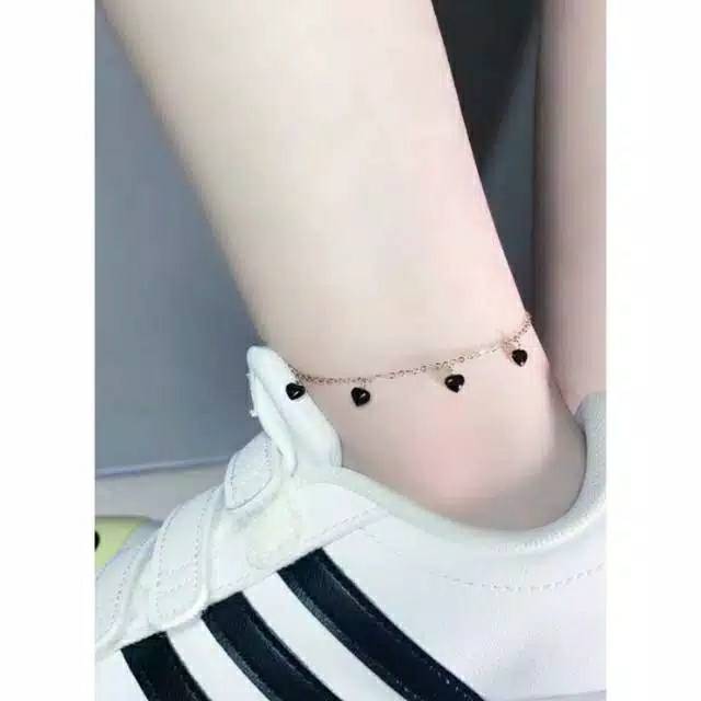 Gelang Kaki Model Hati Hitam Titanium Antikarat Premium