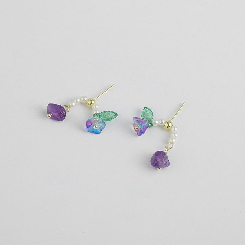 Anting Tusuk Gantung Desain Bunga Lilymanikmanik Mutiara Warna Warni Gaya Jepangkoreaunik Untuk Wanita