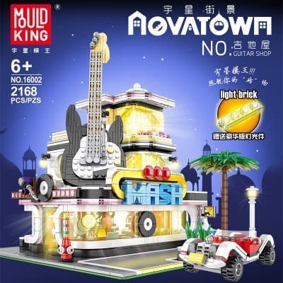 MOULD KING 16002 GUITAR SHOP CAR WASH WITH LIGHTS BRICKS