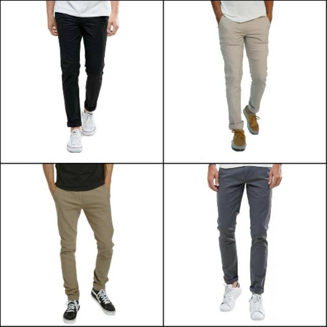 CELANA CINO Panjang Pria  Slimfit KERJAHARIAN Santai Casual Formal Hitam Abu Cream Mocca Size 27-38