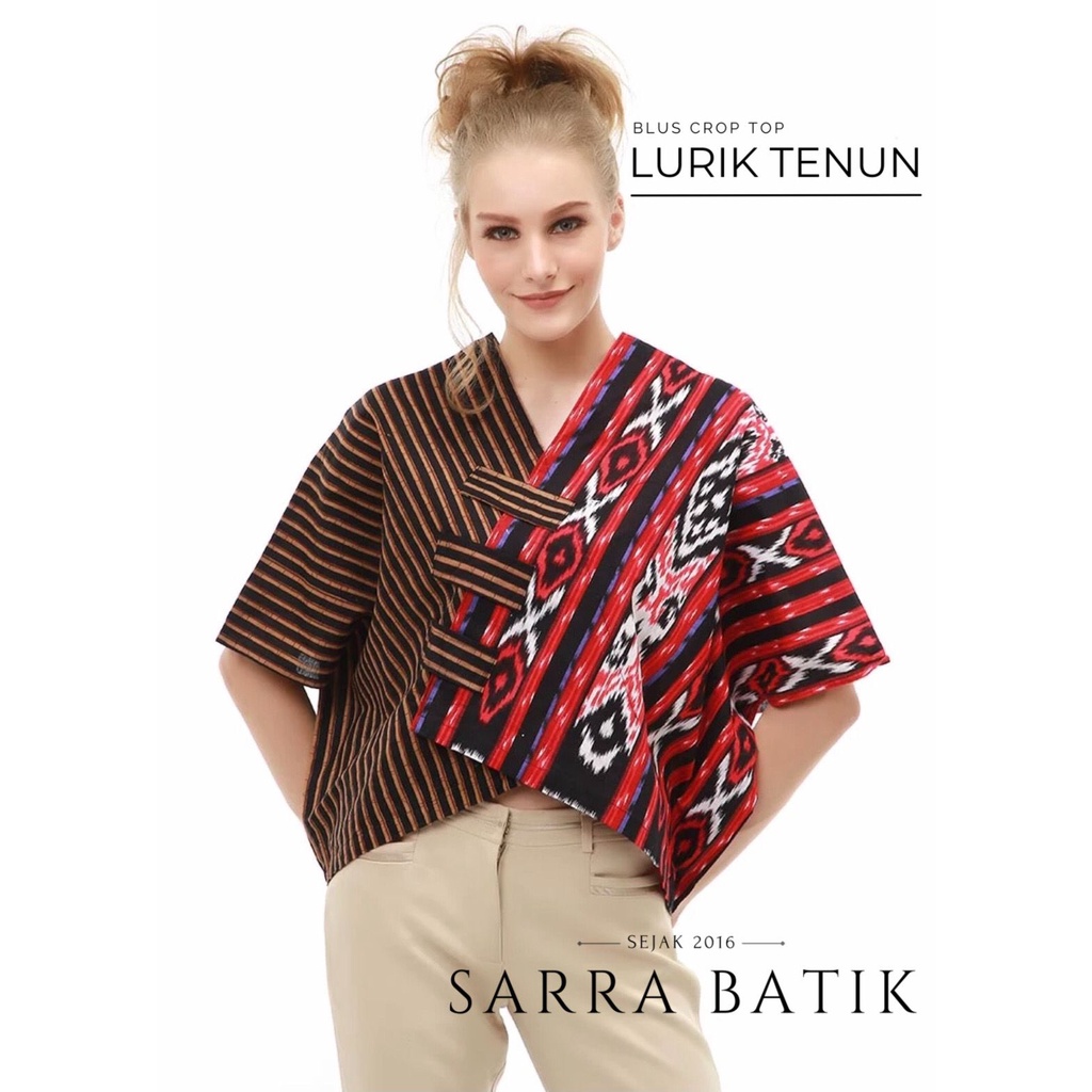 Blus Lurik Crop Top Batik Tenun Atasan Jumbo Wanita Hits Seragam Kerja Kantor Nyaman Katun