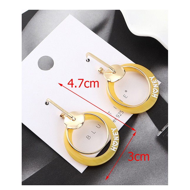 LRC Anting Tusuk Fashion Yellow Gold Plated Double Circle Cutout S925 Silver Needle Earrings Y62751