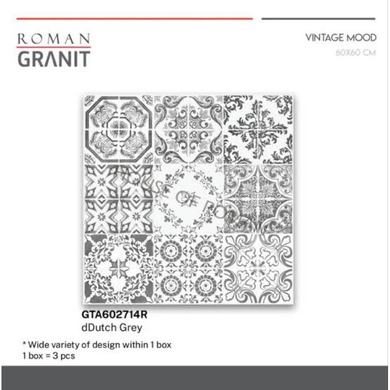 Roman Granit GTA602714R dDutch Grey 60x60 vintage mood / granit motif abu-abu / granit monochrome / granit monokrom / granit tegel / keramik tegel / tegel murah / tegel soeryo / tegel bagus / lantai unik