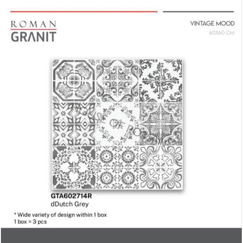 Roman Granit GTA602714R dDutch Grey 60x60 vintage mood / granit motif abu-abu / granit monochrome / 