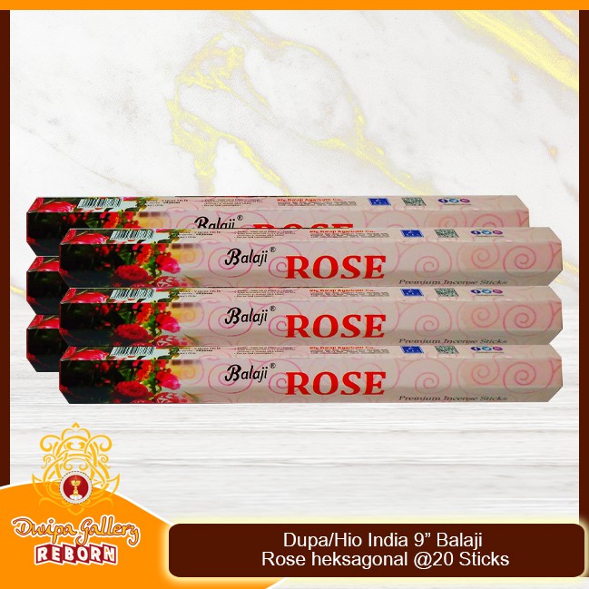 Dupa/Hio Wangi india 9&quot; Balaji Rose heksagonal @20 sticks (6pcs/box)