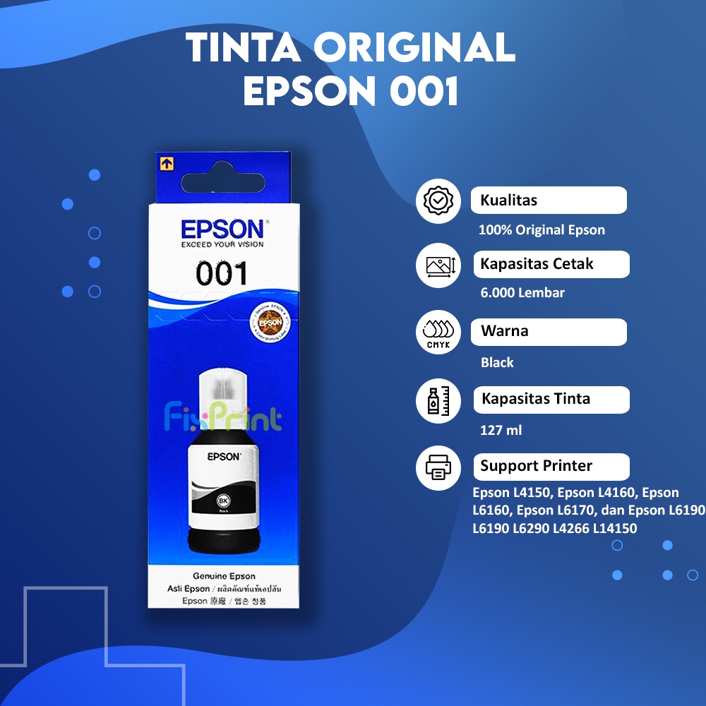 Epson Original C13T03Y100 Tinta 001 Black Color Printer L4150 L6170 L6190