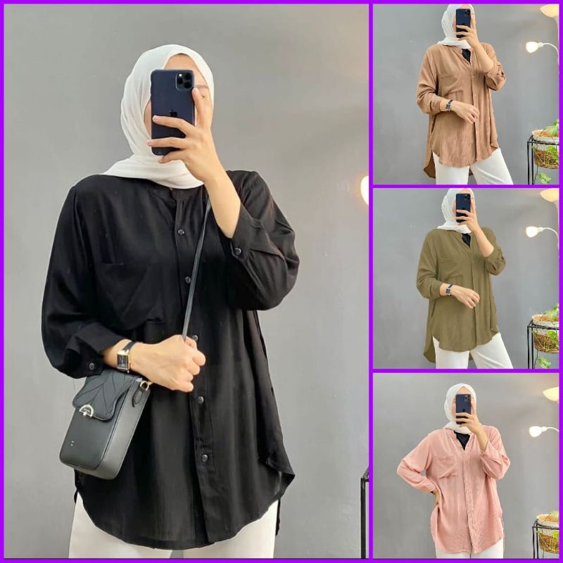 BLOUSE WANITA KEKINIAN OVERSIZE//KEMEJA WANITA BUSUI KANCING CRINKLE