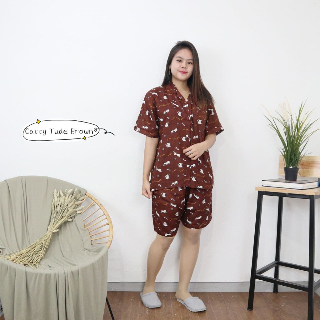 IZANY Piyama HP Allsize / Hotpant Size L Tie Dye Rayon Import-CATTYTUDE BROWN