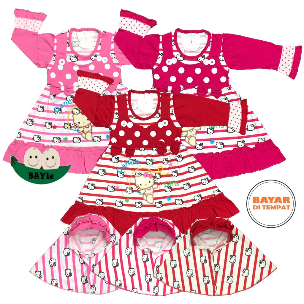 BAYIe - Baju Muslim Anak / Bayi Perempuan motif  KITTY DANCE YUNISA / Gamis anak cewek SIZE S, XL