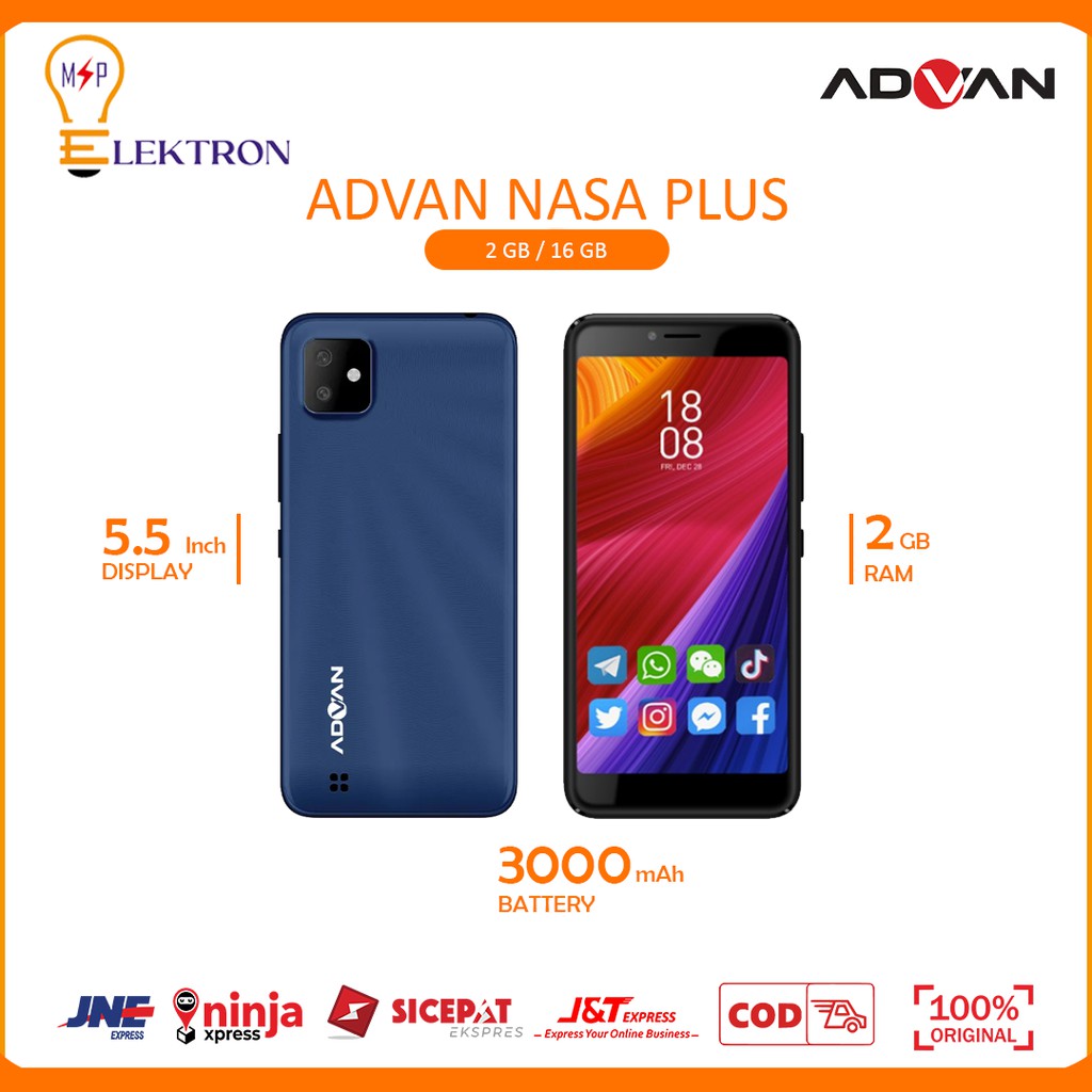 HANDPHONE PELAJAR ADVAN NASA PLUS RAM 2GB ROM 16GB SMARTPHONE DUAL CAMERA 3000MAH HP GARANSI RESMI