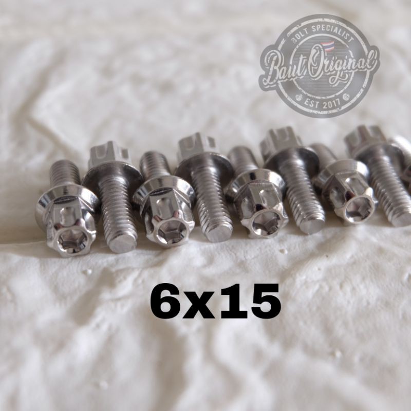 baut probolt gs1 6x15 mm stainless new model drat 10 panjang 1.5cm ukuran 10 silver gear 2 kunci belimbing heng