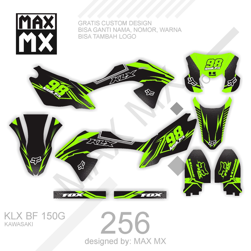 DECAL STIKER MOTOR KLX BF 150 G MOTIF HITAM HIJAU MUDA