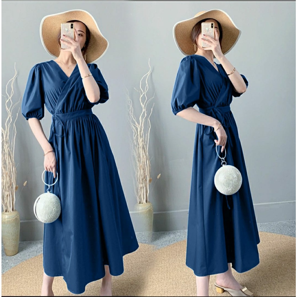Midi dress selutut dress fuji basic polos mc/pakaian wanita kasual dress midi/dress bumil selutut
