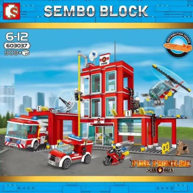 Sembo block 603037 Markas Besar Pemadam Kebakaran Fire Fighter HQ 908 Pcs Jumbo Brick