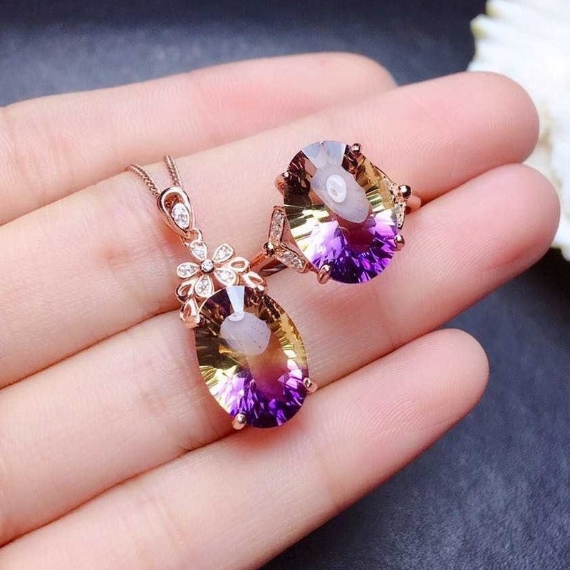 Fashion Luxury Egg-Shaped Rose Gold Amethyst Necklace