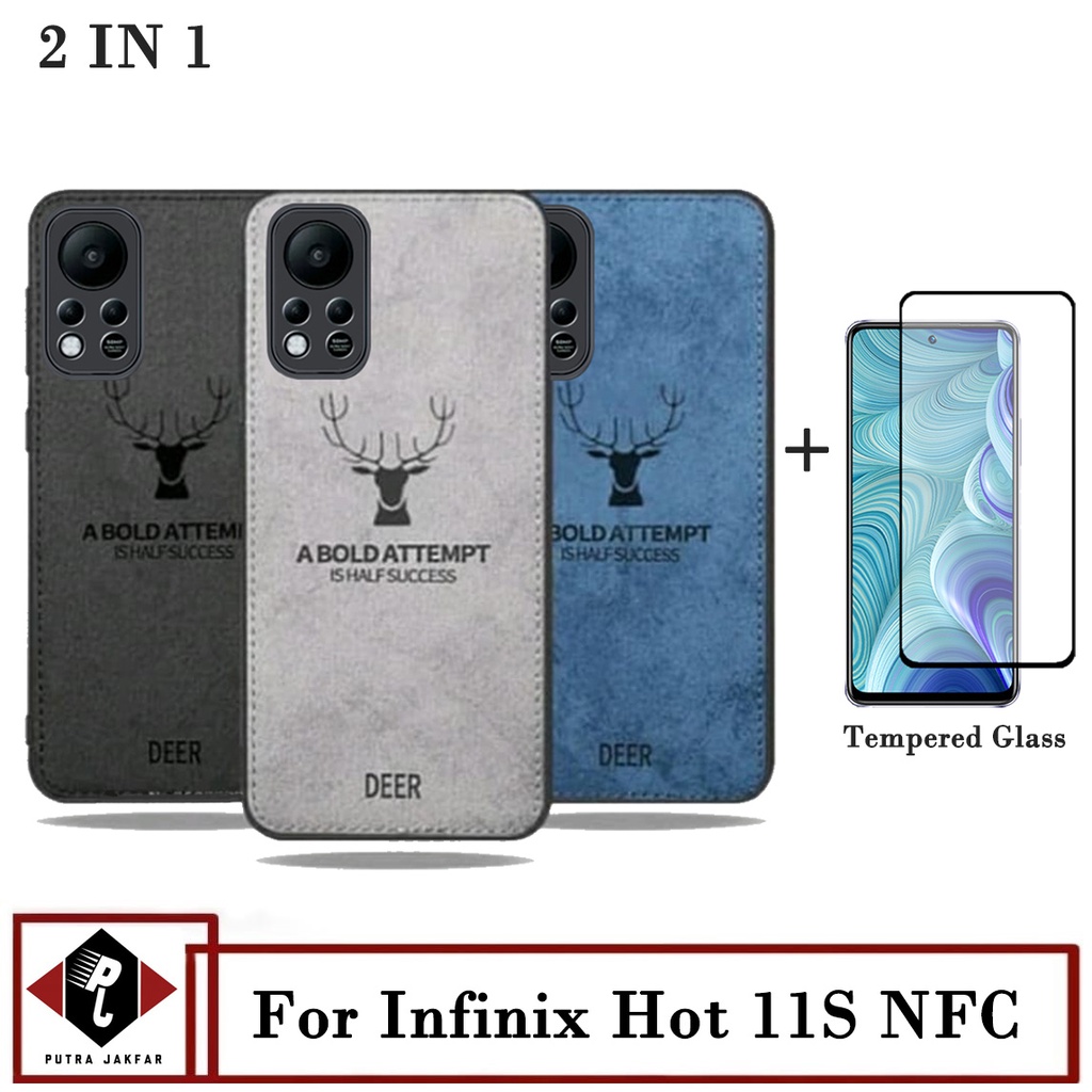 Paket 2in1 Case Deer Infinix Hot 11s NFC Free Tempered Glass Layar