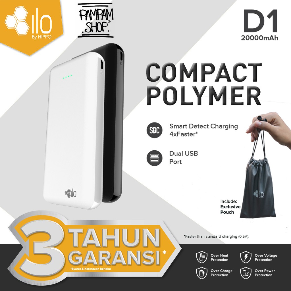Hippo Power Bank ILO D1 20000MAH Simple Pack Powerbank 20000 MAh Original Ori Hipo