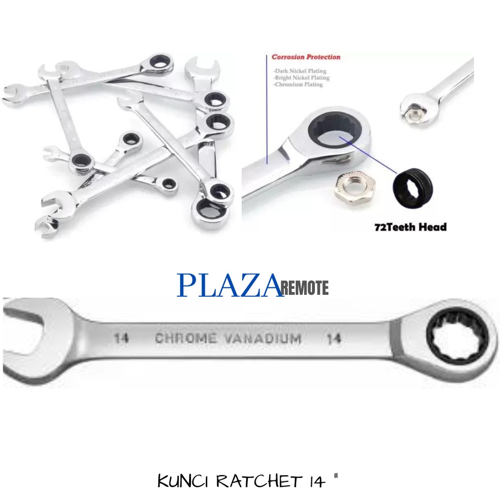 KUNCI RING PAS RATCHET 2IN1 BOLAK BALIK PANJANG 14 MM