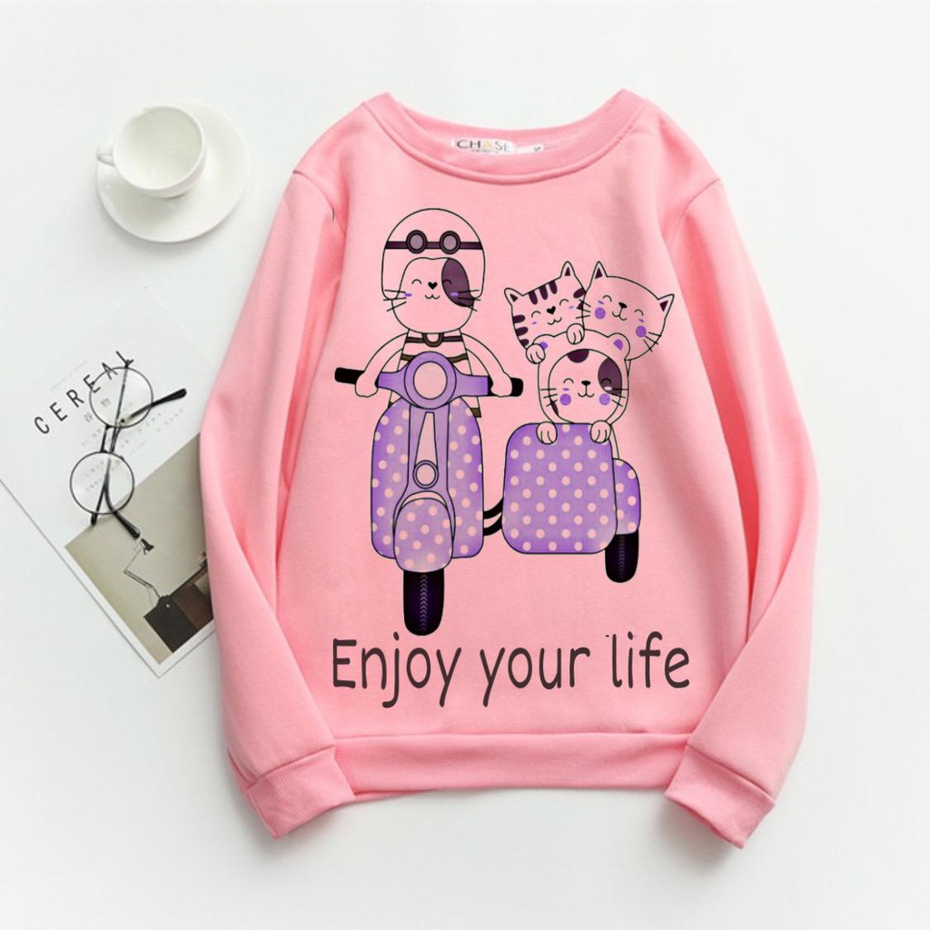 VS GG  - Baju SETELAN atasan SWEATER wanita ENJOY YOUR LIFE