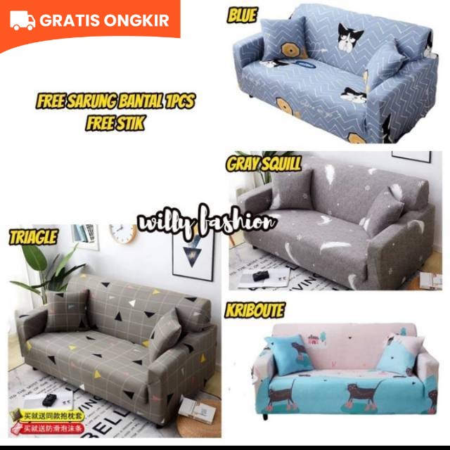 4 seater sarung sofa Cover Sofa Pattern Motif Menarik/ Anti-Selip cover sofa 4 Seater Sarung