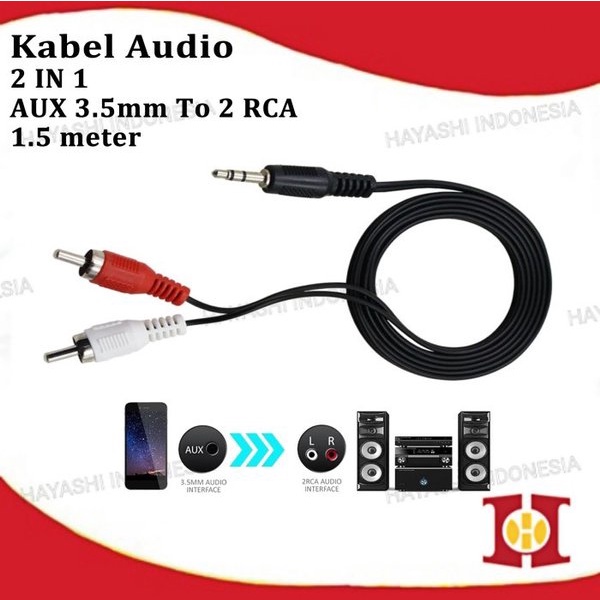 Kabel Audio RCA Jack AUX 3.5 MM To 2 RCA Handphone HP Stereo Speaker