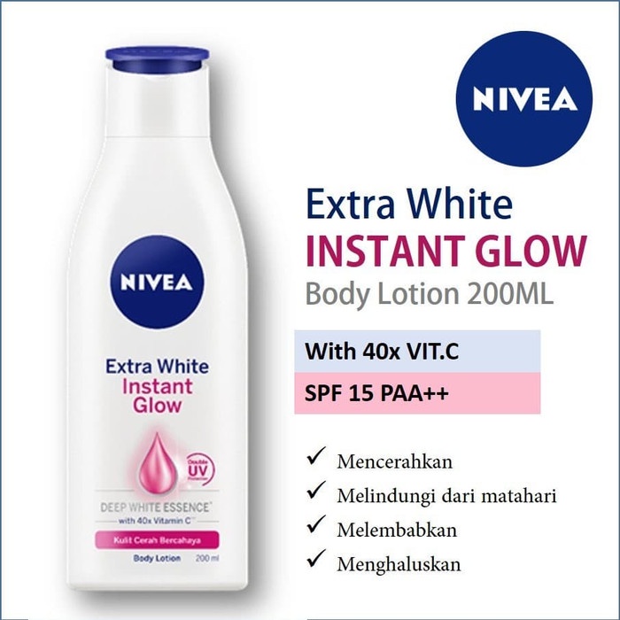 NIVEA Extra White Instant Glow Body Serum SPF25 180ml / Body Lotion SPF15 200ml - Mencerahkan Kulit  (Kemasan Besar Kecil Sedang) - Handbody Hanbody Hand Body Handbodi Hanbodi Radian Smoth Putih Instan Glowing