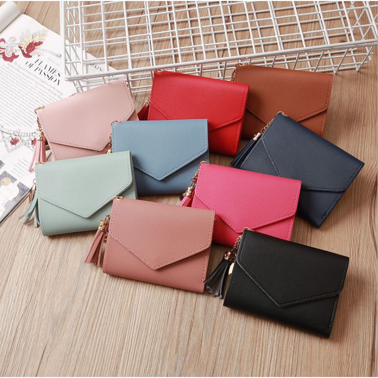 Dompet Import Wanita Lipat Simple Cantik Lucu / Dompet Lipat Pendek Wanita Motif Rumbai TS-12