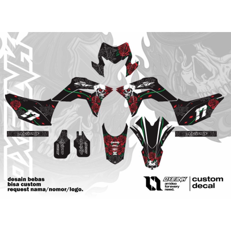 decal crf 150 L skull rose tengkorak bunga laminasi glosy / doff