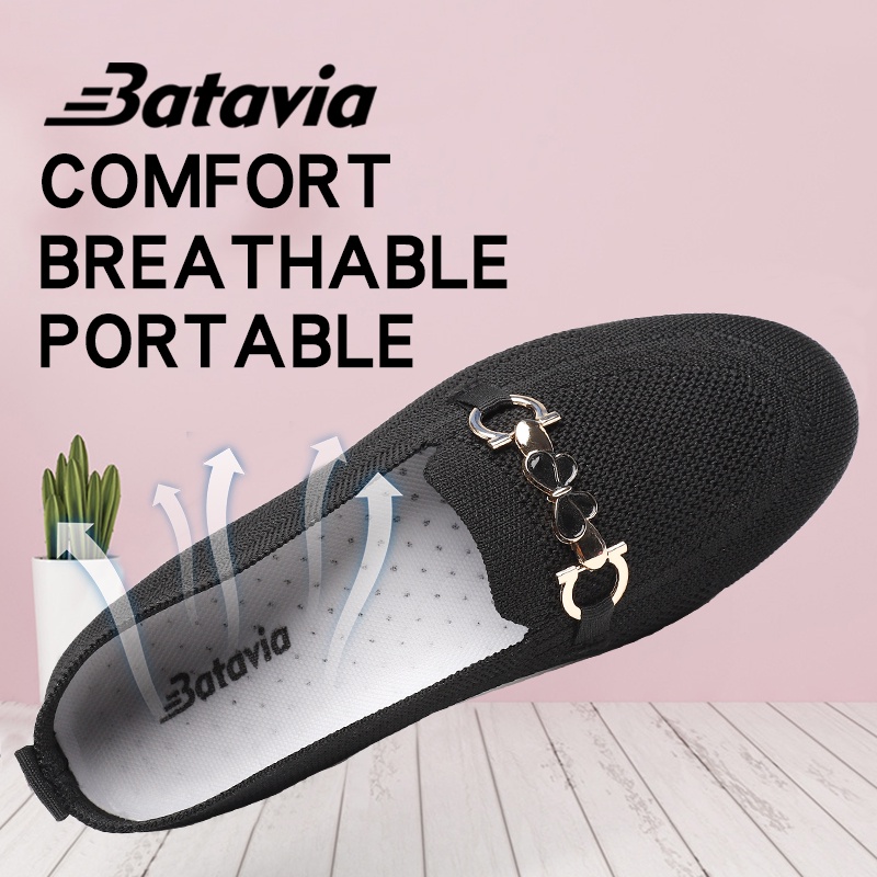 (COD)Batavia Shoes Sepatu Flat Wanita Rajut Terbaru Sepatu flat slip-on berkualitas tinggi yang lembut dan bernapas A6 A163 A164