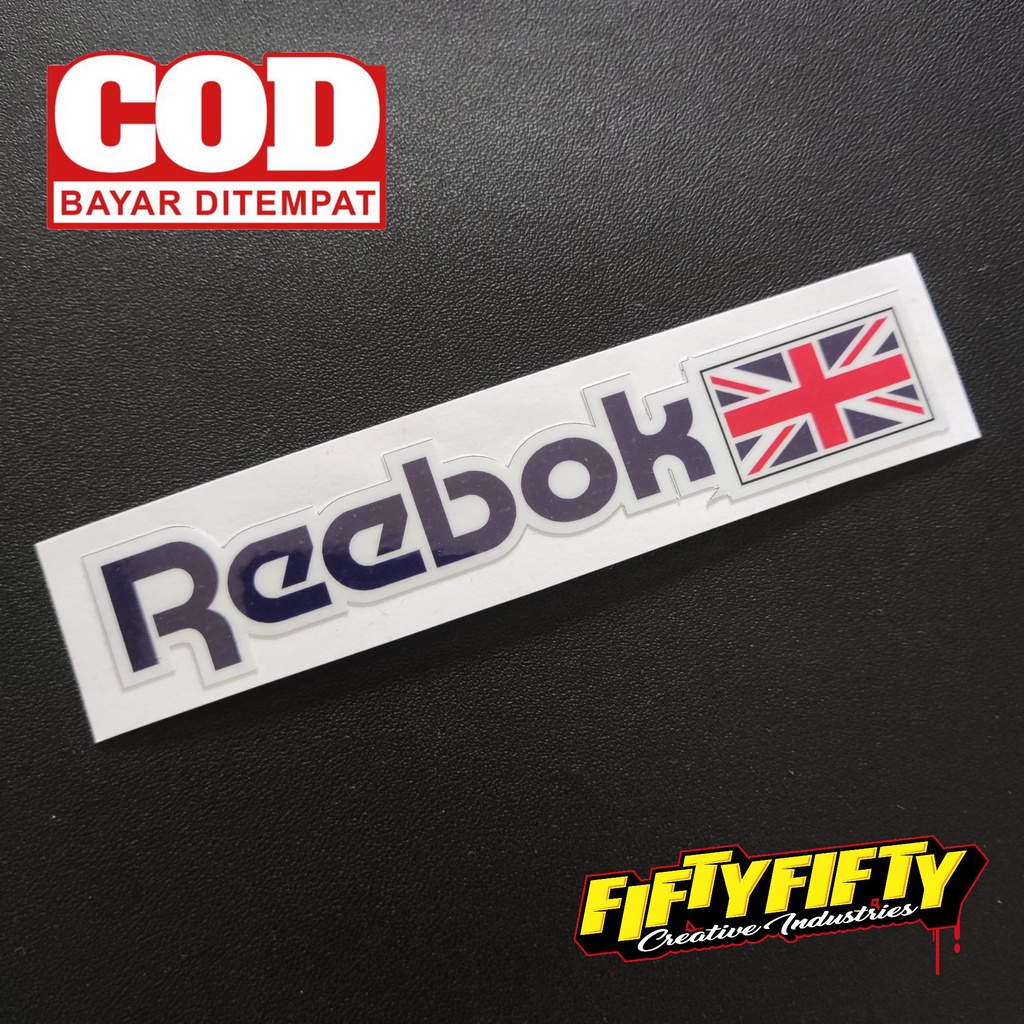 Stiker Print Cut REEBOK Stiker Printing Laminasi Glossy Stiker Motor Mobil Helm Sudah Membentuk Pola Desain