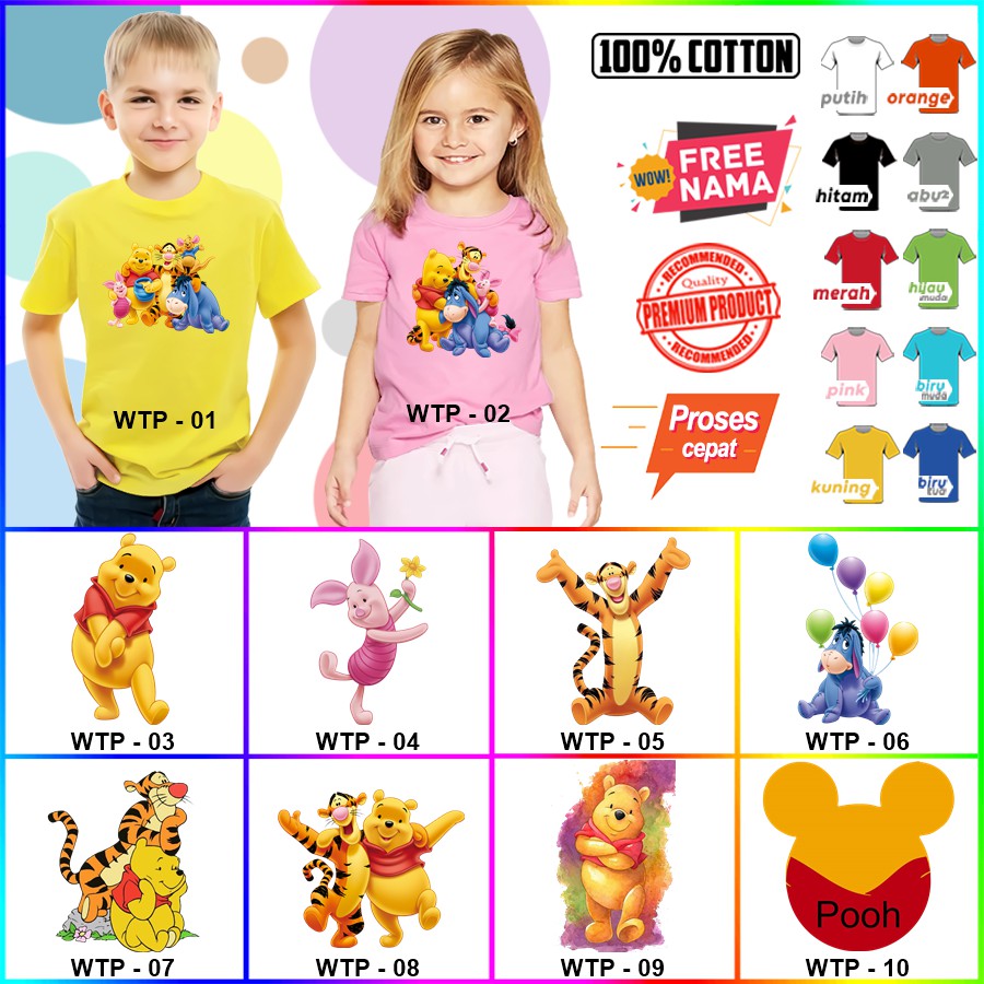 Baju Kaos ANAK DAN DEWASA WINNIE THE POOH COUPLE (FREE NAMA)