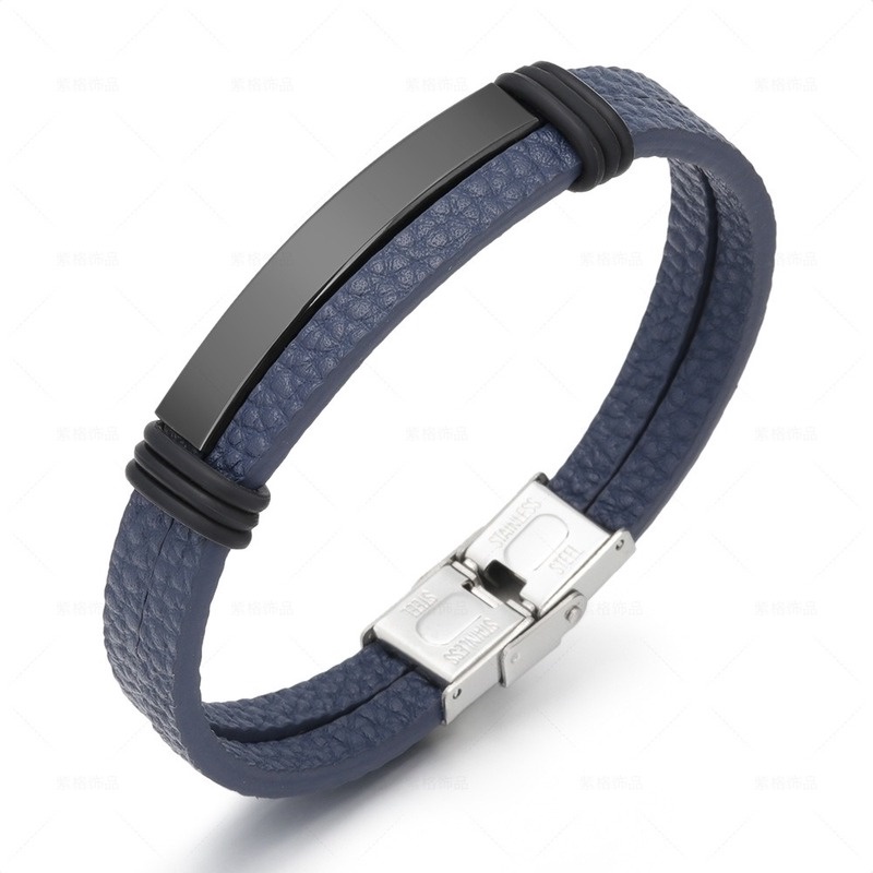 [Z H Perhiasan] Hip Hop Rock Retro Pria Fashion Gelang Kulit Stainless Steel Pesta Perhiasan Aksesoris