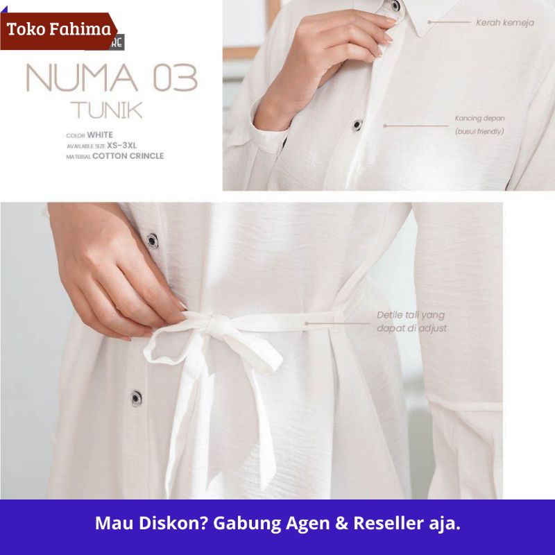 Tunik putih wanita elegan atasan wanita cantik lengan panjang simpel numa kode 03 Tunic brand by Mys