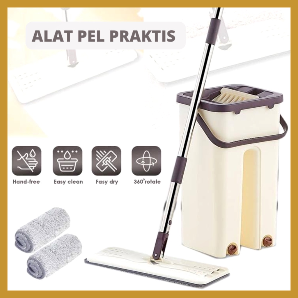 Alat Pel Praktis Ultra Mop Briny Brown Pel Putar Pel Lantai Multifungsi Pel Bentuk Persegi Panjang GOSHOP88