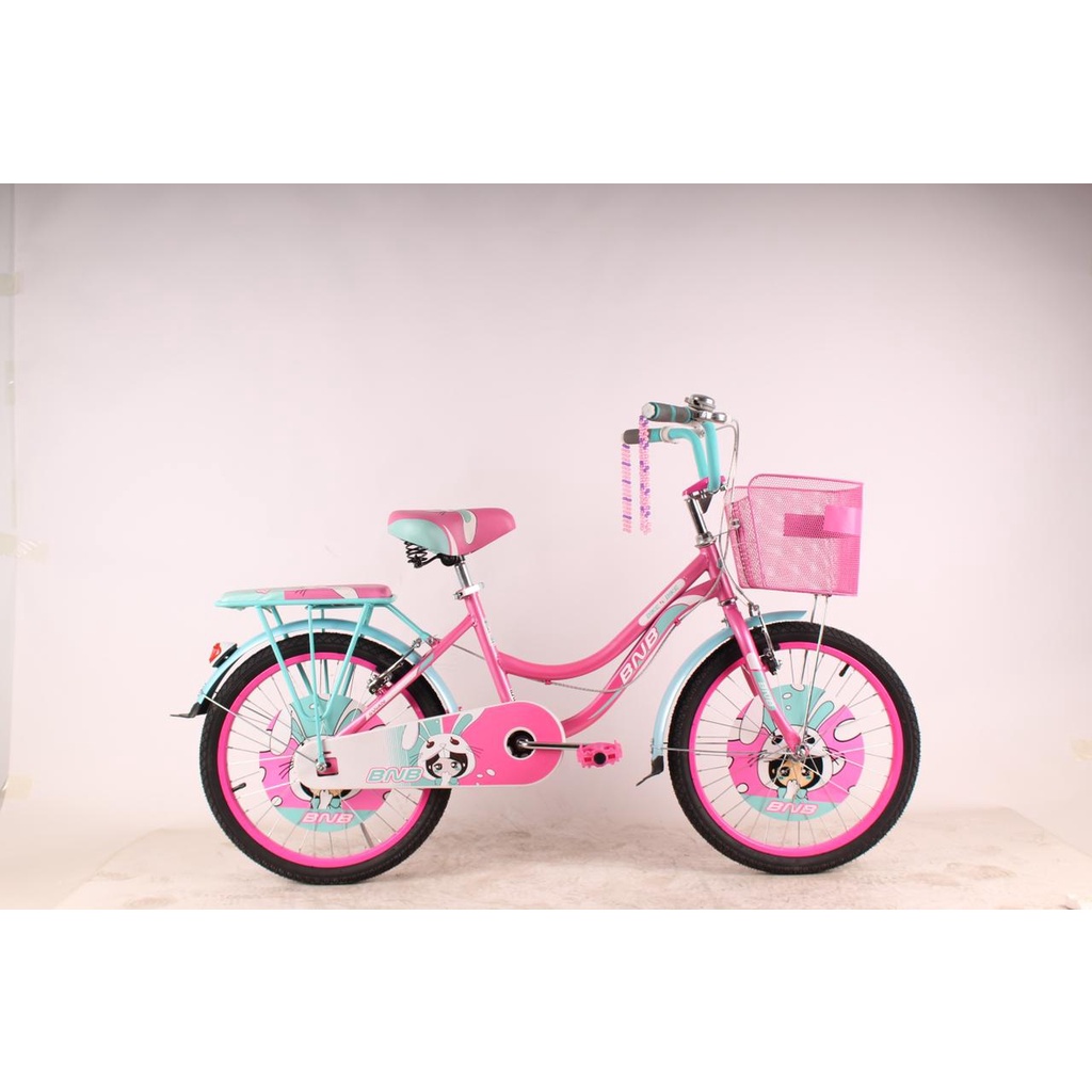 Sepeda Anak Perempuan Mini Keranjang BNB Swan 12 16 18 20 Inch Boncengan SNI-Pink