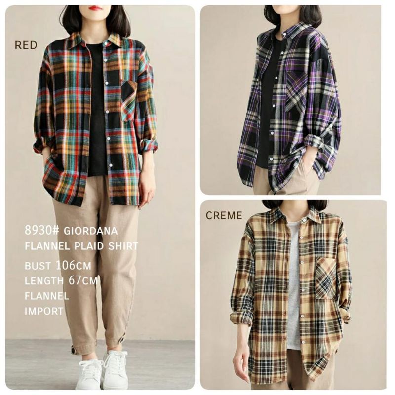 MDLV ~ 8930# Giordana Flannel Plaid Shirt Kemeja Kotak Korea Import