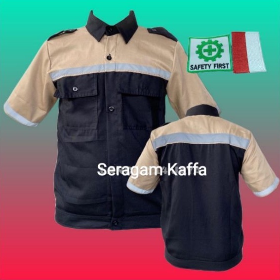 Wearpack Safety Lengan Pendek Kombinasi untuk Seragam Kerja Bengkel