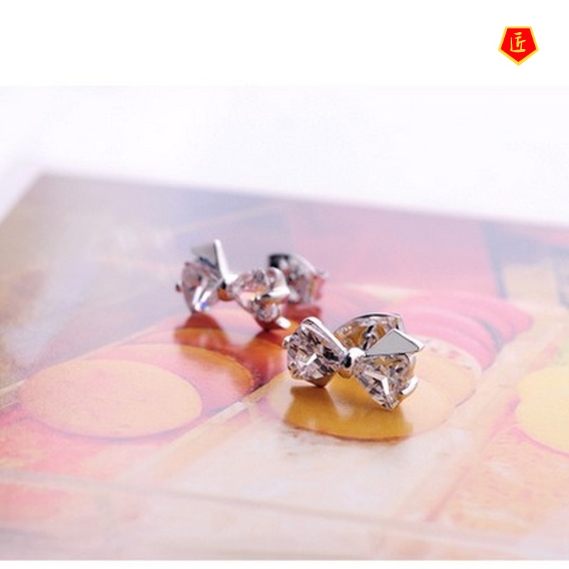 [Ready Stock]Cute Bow Diamond Stud Earrings