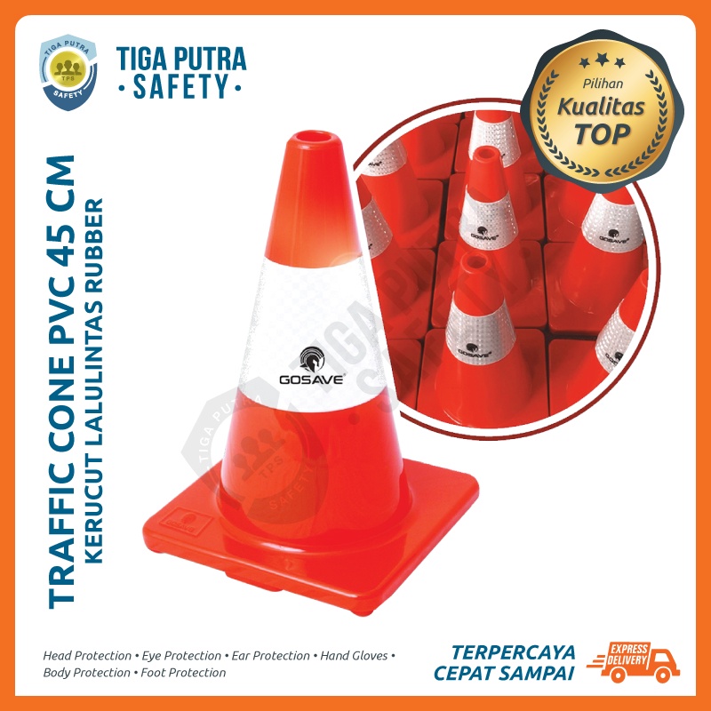 Jual Traffic Cone Karet PVC Rubber 45 Cm / Kerucut Lalu Lintas Gosave ...