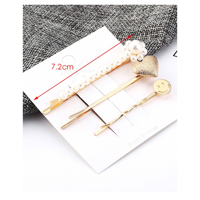 LRC Jepit Rambut Fashion Gold Smiley Love Small Pearl Hairpin Set Y61872