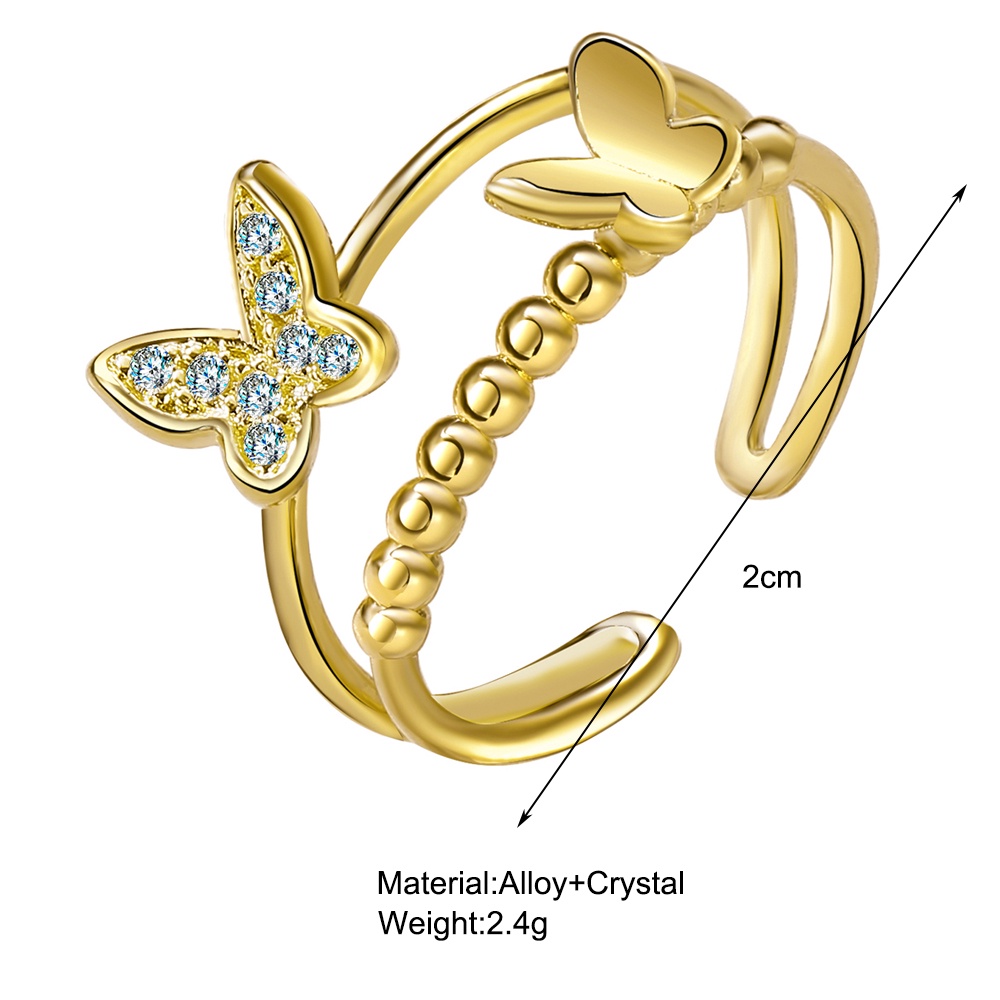 IFYOU Butterfly Heart Crystal Rings for Women Girls Adjustable Open Gold Rings 2021 Trend Fashion Jewelry Gifts