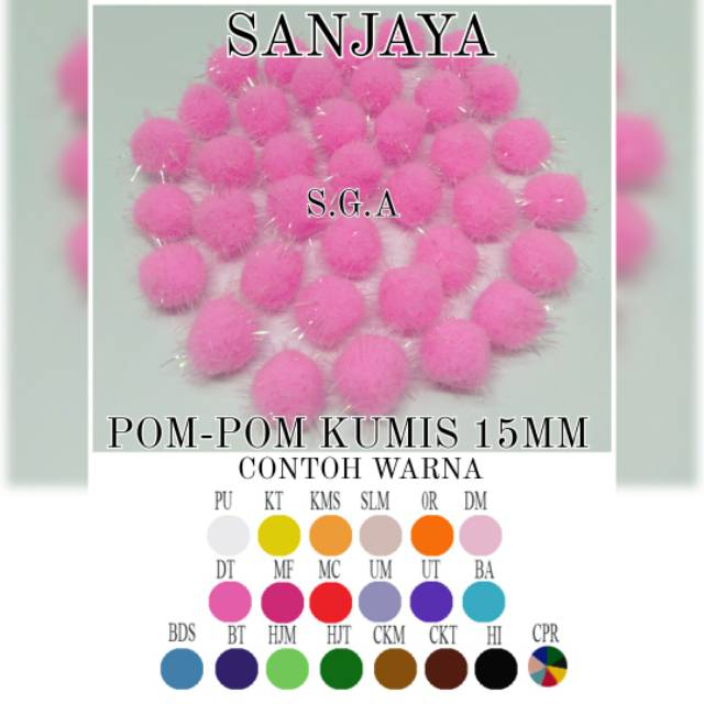 POM POM BOLA / POM POM BULU GLITER KUMIS / POM POM WARNA WARNI / POM POM AKSESORIS / POM-POM KUMIS 15MM