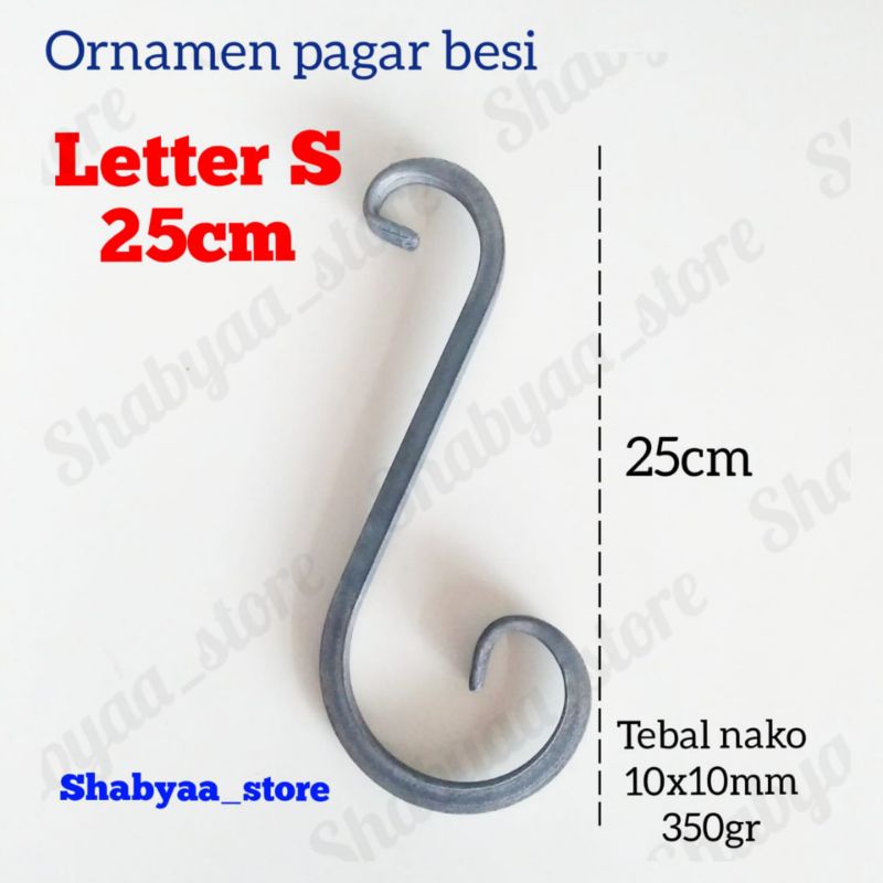 Letter S 25cm besi tempa ornamen aksesoris asesoris pagar besi