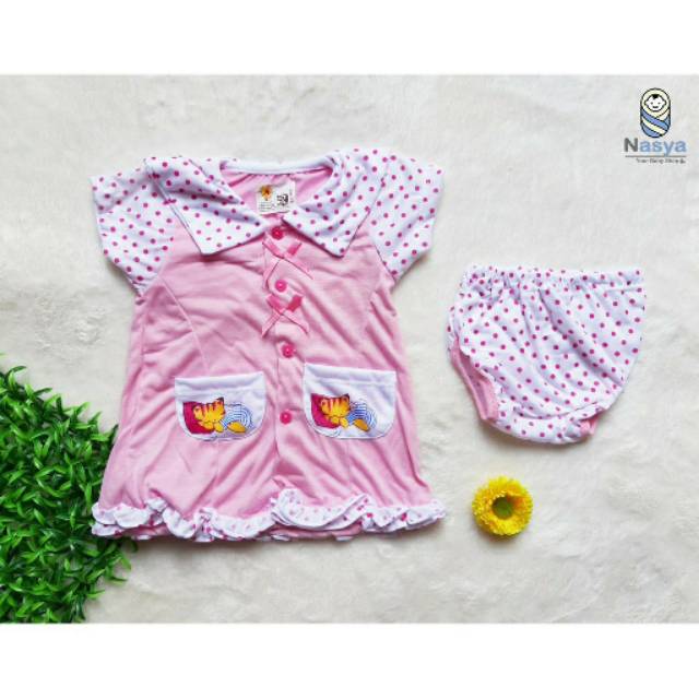 [MK-020] Dress Anak Perempuan / Dress Kerah Bayi + kantong (0-12 bulan)