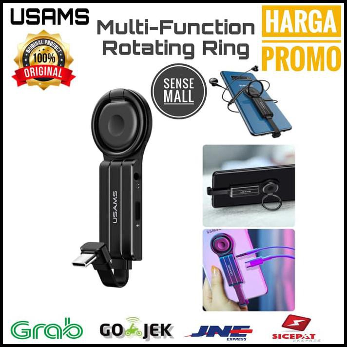 Usams Au11 Type C To Audio Jack 3.5Mm Type C Adapter With Ring Holder - Hitam Exclusive